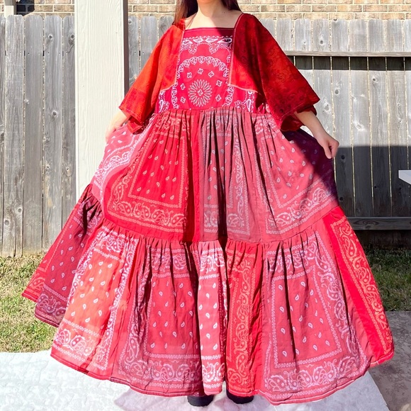 Handmade Earthy Voluminous Maxi Bandana Dress SKU 02265 Red Rose - Picture 13 of 16